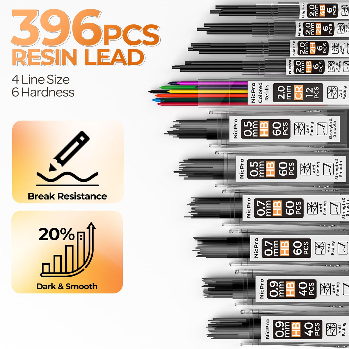 Nicpro 22PCS Metal Mechanical Pencil Set in Case, Art Drafting Pencil 0.5, 0.7, 0.9 mm & 2 PCS 2mm Mechanical Drawing Pencils with 396PCS Leads (4B 2B HB 2H Colored) for Drawing Writing Sketching Nicpro