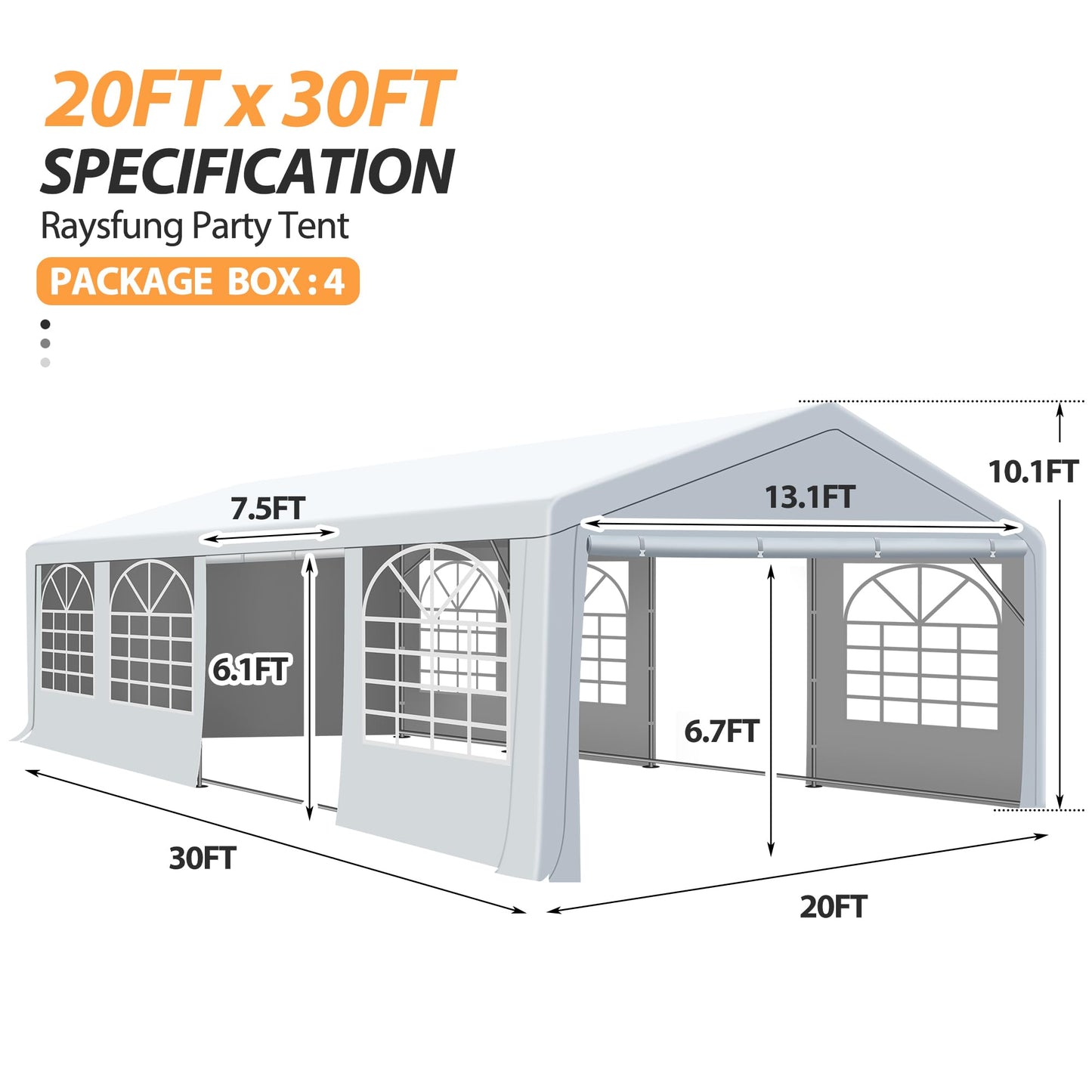 Raysfung 20' x 30' Party Tent Heavy Duty, Wedding Tent with Removable Sidewalls, Outdoor Gazebo Event Shelters Canopy for Birthday Party