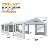 20' x 30' Heavy Duty Party Tent, Outdoor Large Wedding Tent with Removable Sidewalls, Event Canopy Shelter for Birthday Party, Outdoor Event Raysfung