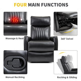 Trustyue Swivel Rocker Recliner Chair, 360° Swivel Recliner with Heat and Massage, Rocker Recliner Nursery Glider Chair with Side Pockets for Living Room (Black, Faux Leather) Trustyue