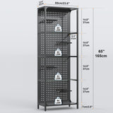 Saudism Glass Display Shelf for Collectibles, LED Black Shelf, Curio Cabinet, Lighted Tall Narrow Shelf with Pegboard Steel Frame for Gaming Room, Floor Lamp with Shelf, Living Room, Bedroom, Large Saudism