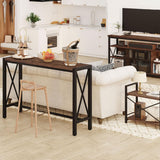 Rustic Oak BON AUGURE 55" Counter Height Bar Table - Tall Pub Console for Dining and Living Spaces BON AUGURE