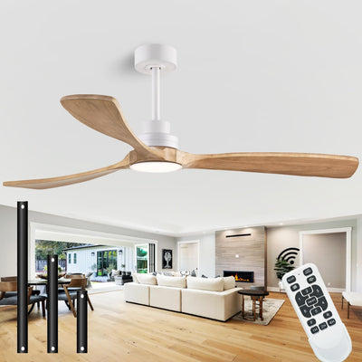 dearnow 60" Ceiling Fans with Light with Remote Control, Indoor Outdoor Wood Ceiling Fan with 3 Wood Blades for Living Room, Hallway, Office, Farmhouse, etc. (White + Wood Color)
