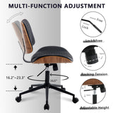 BERYTH Home Office Chair No Arms with Wheels, Adjustable Height Small Desk Chair, PU Leather Mid Back 360 Swivel Computer Chair, Armless Modern Walnut Chair for Office, Reading Meeting Room(Black) BERYTH