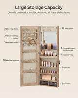SONGMICS Jewelry Cabinet Armoire Organizer with LED Lights, Wall-Mounted Storage Cabinet with Full-Length Frameless Mirror, Built-in Makeup Mirror, 2 Drawers, Lockable, Camel Brown UJJC013N01 SONGMICS