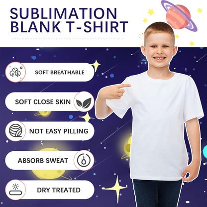 OKBA 5 PCS Sublimation Shirts Blanks Polyester Tshirts Short Sleeves White t Shirts for Kids Children(S Whtie)