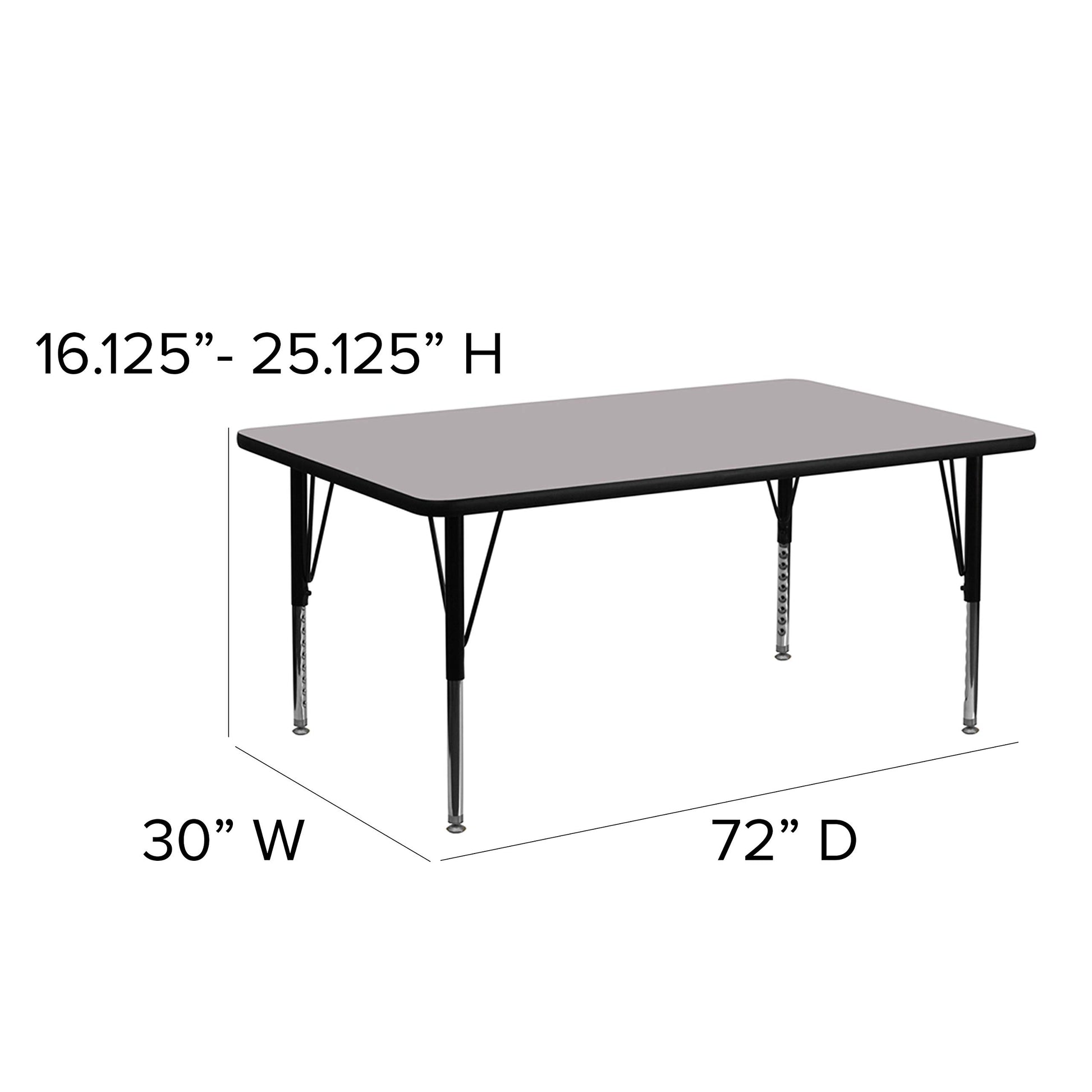 Flash Furniture 30''W x 72''L Rectangular Grey Thermal Laminate Activity Table - Height Adjustable Short Legs - WoodArtSupply