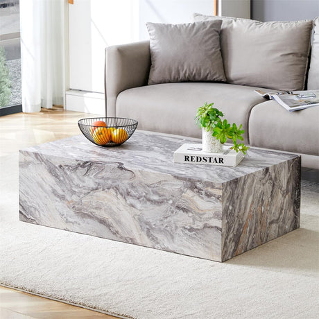 Coffee Table Living Room Table - Modern Faux Marble Design with Wood Accents in Grey BAOPIN