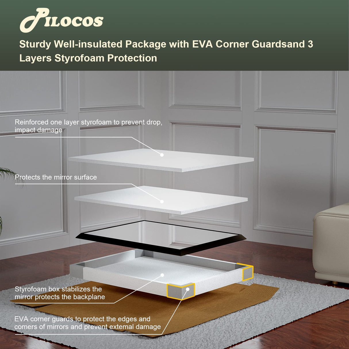 PILOCOS 55X36 Inch Black Metal Framed Bathroom Mirror for Wall, Matte Black Bathroom Vanity Mirror Farmhouse Large Rectangle Mirror, Anti-Rust, Tempered Glass, Hangs Horizontally or Vertically PILOCOS