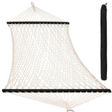 SZHLUX Double Rope Hammocks, Traditional Hand Woven Cotton Hammock with Hardwood Spreader Bar and Carrying Case for Outdoor, Indoor for Two Person, 450lb Weight Capacity SZHLUX