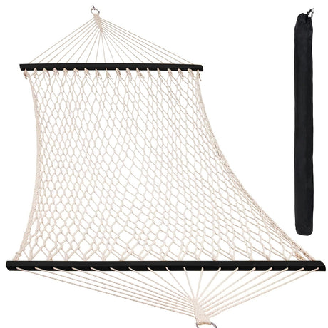 SZHLUX Double Rope Hammocks, Traditional Hand Woven Cotton Hammock with Hardwood Spreader Bar and Carrying Case for Outdoor, Indoor for Two Person, 450lb Weight Capacity SZHLUX