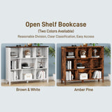 9 Cube Storage Organizer, Farmhouse Bookshelf Wooden Cube Shelves Bookcase 3-Tier Display Cabinet Rack for Bedroom, Living Room, Office (Brown&Off White, 9 Cube Open Shelves) Vabches