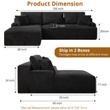 106 in Modular Sectional Sofa, L-Shaped Boneless Cloud Couch with Deep Seat, Comfy Corduroy Upholstered Sleeper Sofa for Living Room, Memory Foam, No Assembly Required, Right-Facing Chaise, Black GarveeHome