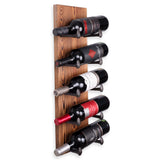 Rustic State Alicante Wall Mounted Reclaimed Wood Vertical Wine Rack Holder Shelf Organizer with Railroad Spike Cast Iron Hooks for 5 Bottles - Home, Kitchen, Dining Room Bar Décor - Walnut Rustic State
