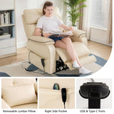 Dual Motor Power Lift Recliner Chair for Adult & Elderly, Infinite Position Lay Flat Lift Chair with Heat & Massage, Cup Holder, Lumbar Pillow, Wireless Charger, USB Ports, Leather (Beige) RESTREAL