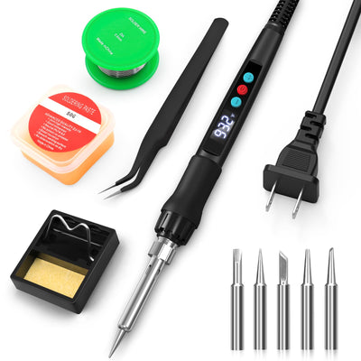 Soldering Iron Kit, 100W Soldering Gun with LED Digital Display, Adjustable Temperature 356-932℉ Solder Kit for Electronics, Includes Soldering Iron Tip, Solder Wire, Stand, Tweezers and Paste, Black