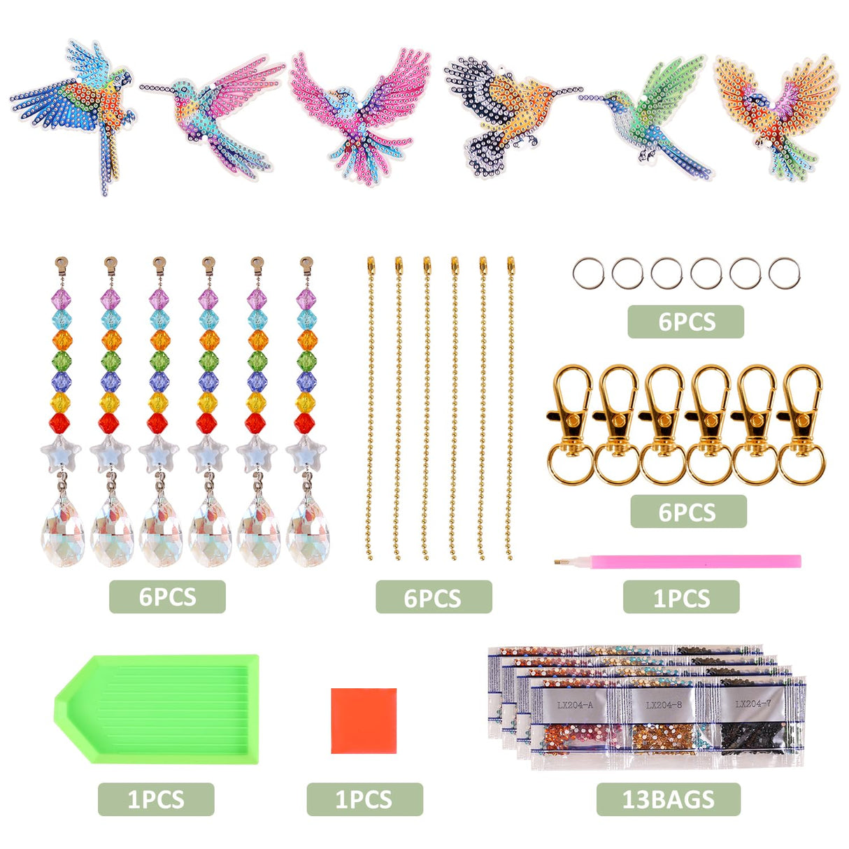 6 Pcs Diamond Painting Wind Chimes Rhinestone Hummingbird Diamond Art Suncatcher Double Sided 5D DIY Diamond Painting Kits for Adults Christmas Ornament Best Gifts for Mom VYRANA