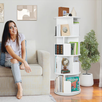 JOLIE VALLÉE TOYS & HOME 4-Tier Rotating White Bookshelf - Space-Saving Floor Stand Bookcase for Small Rooms - WoodArtSupply