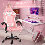 Pink Gaming Chair, Big and Tall Gamer Chair, Racing Style Adjustable Swivel Office Chair, Ergonomic Video Game Chairs with Headrest and Lumbar Support Simple Deluxe