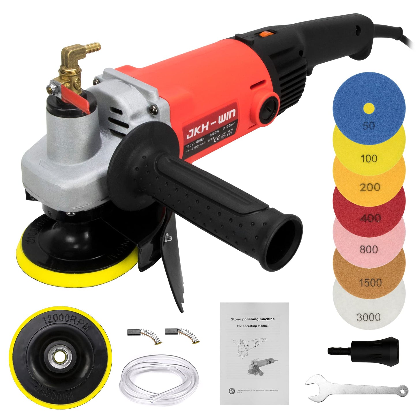 Wet Polisher,1400W/110V Variable Speed 4'' Grinder Machine, Granite Diamond Polisher With Pads Concrete Polisher Stone Polisher Kit for Tile,Marble,Granite,Concrete,Stones - WoodArtSupply