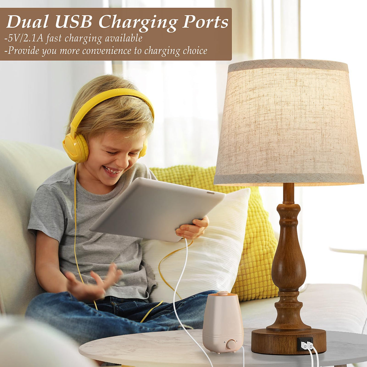 EJIAXIN Classical Table Lamps for Bedrooms Set of 2 - Touch Bedside Lamps with Dual USB Ports, 3 Way Dimmable Nightstand Lamps for End Tables, Farmhouse Night Stand Lamps for Living Room Guest Room EJIAXIN