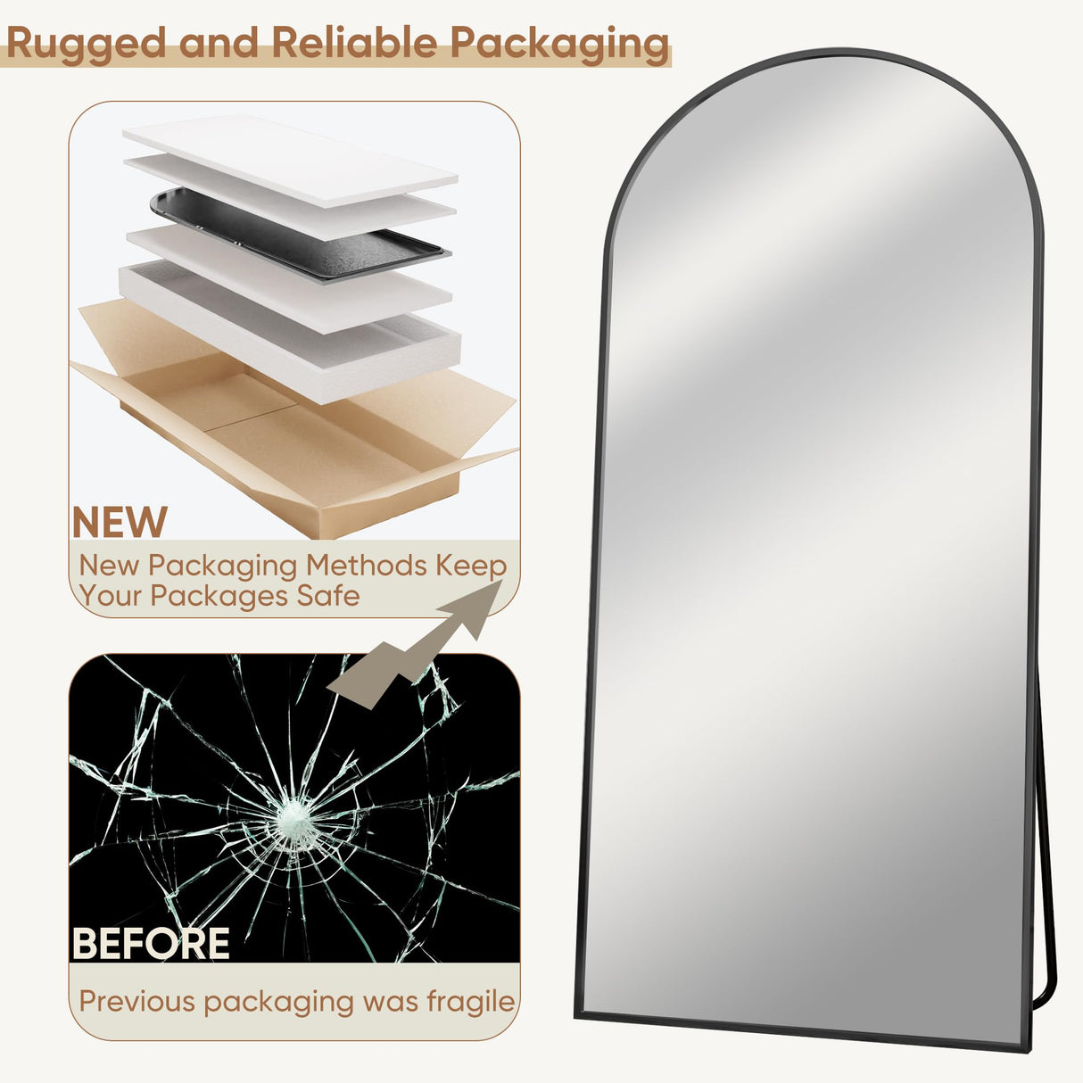 Full Length Mirror, 76"x34" Oversized Arched Mirror Large Standing Mirror, Tall Mirror Body Floor Mirror Wall Mirror Hanging Mirror for Bedroom Living Room Aluminum Frame,Black Homsion