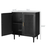 Finnhomy Sideboard Buffet Kitchen Storage Cabinet with Black Painted Rattan Decorated Doors, Dining Room, Hallway, Cupboard Console Table, Liquor/Accent Cabinet, 31.5X 15.8X 34.6 Inches, Black Finnhomy