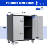 Aobabo 2 Door Tool Cabinets for Garage, 35.4 Inches Lockable Garage Storage Cabinet, Locking Metal Storage Cabinet with Wheels, Rolling Tool Chest, Assembly Required, Black/Gray Aobabo