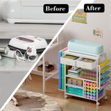 Large Craft Wrapping Paper Organizers Cart, Rolling DIY Storage for Birthday & Holiday with 2 Fabric Drawers, Lockable Wheels Cart for Vinyl Roll, Paints, Craft Supplies, Multi-Tier Craft Tape Holder Lyuwanxian