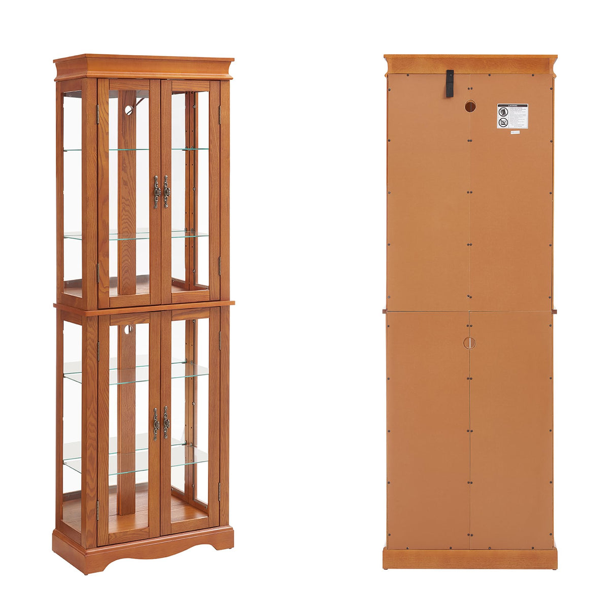 nifoti 70" H Lighted Curio Cabinet Display Case, Glass Curio Cabinets with Adjustable Shelves and Tempered Glass Door, Wooden Cabinet w/Mirrored Back Pane for Living Room (Oak) nifoti