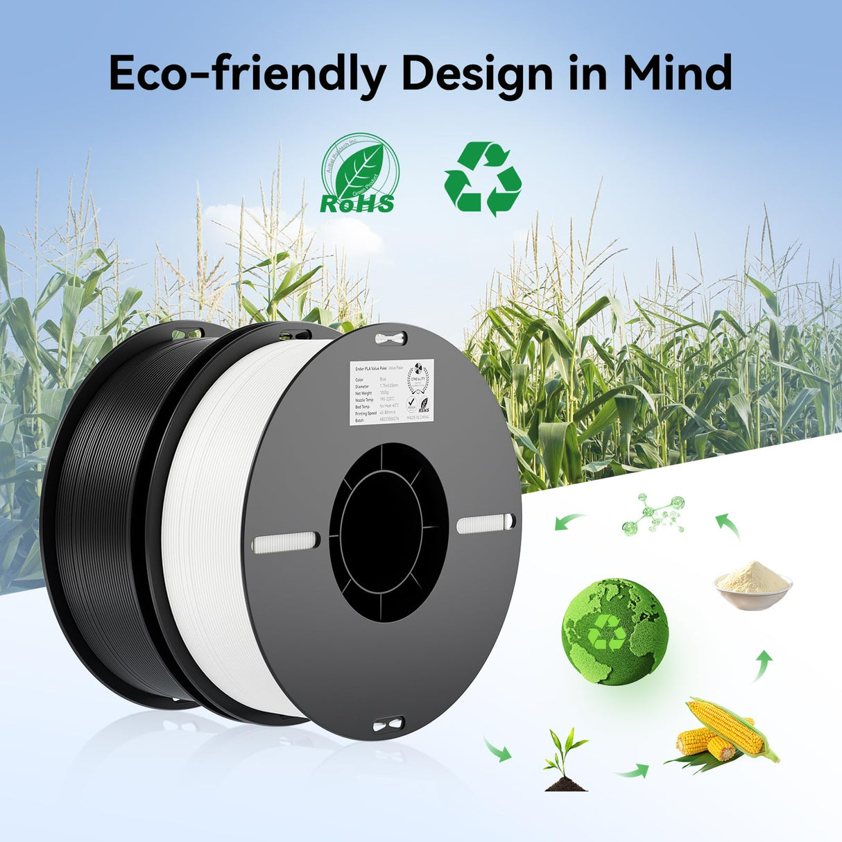 Creality 2kg Black & White PLA 1.75mm Filament Bundle for 3D Printing with No-Tangling Strong Bonding and Overhang Performance, Accuracy +/- 0.02mm Creality