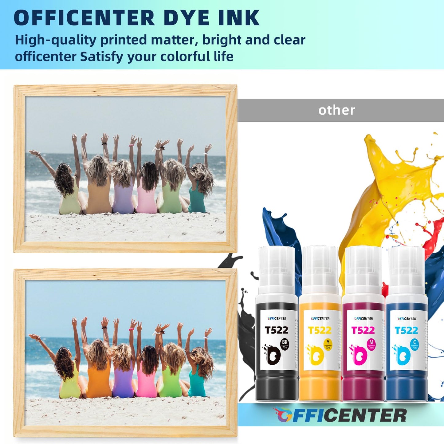 OFFICENTER T522 522 Ink Refill Bottles for Ecotank ET-2800 ET-2720 ET-2803 ET-4700 ET-4800 ET-4810 ET-2400 ET-2840 Printer (4BK 2C 2M 2Y)