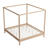 LUMISOL Canopy Bed Frame King Size, Solid Pine Wood Bed Frame with Wood Slats Support, Four Posters Bed Frame, No Box Spring Needed, Natural LUMISOL