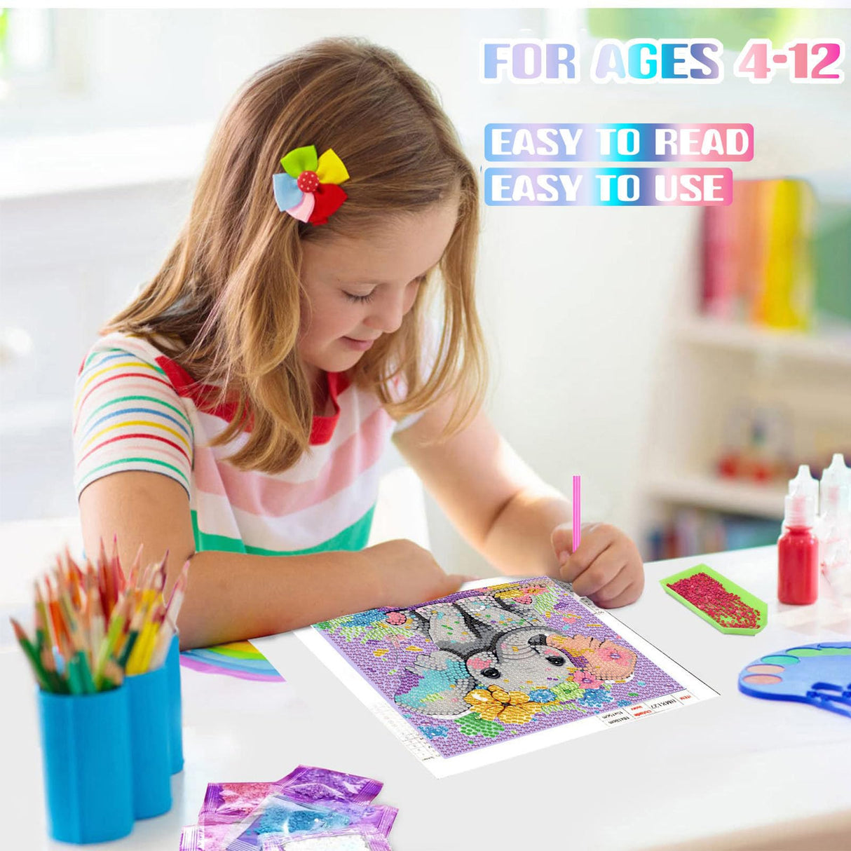 Elephant Diamond Art Painting Kits for Kids with Frame, Animal Diamond Art for Kids Ages 4-8-12, Easy Kid Gem Painting Kit with Beautiful Package for Gift Home Wall Decor (7x7 inch) xackcme
