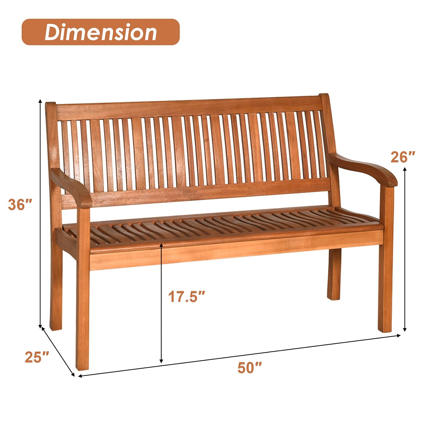 S AFSTAR Wooden Patio Loveseat Bench for 2 with Curved Armrests and Ergonomic Backrest, 700lbs Capacity - WoodArtSupply