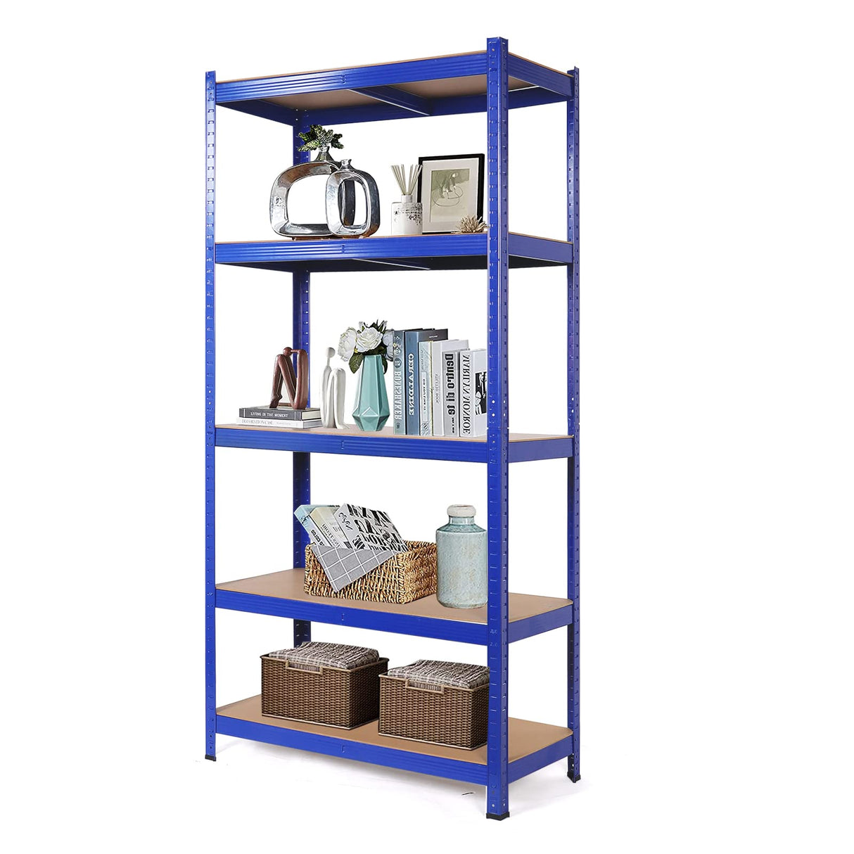 Wefrib Heavy Duty Shelf - Garage Shelving Units with 5 Tier Shelves Heavy Duty Rack with a max Load of 1900lbs for Garages, Sheds, Warehouses, Workshops (Blue, L) Wefrib