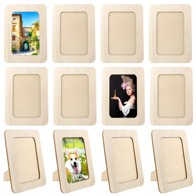 Vmiapxo 10 Pack Unfinished Wooden Picture Frames for 4" x 6" Photos, Standing Postcard Picture Frame Set DIY Keepsake Kit Decoratable Coards for Halloween Thanksgiving Christmas Wedding Birthday