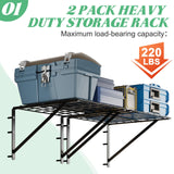 2 Pack Garage Tool Organizer Shelves Wall Mount with Wire basket, Heavy Duty Garage Wall Shelving with 4 Wall Hangers, Wire Shelf Basket Tool Organizer for Garage Garden Yard Organization and Storage LUMAMU