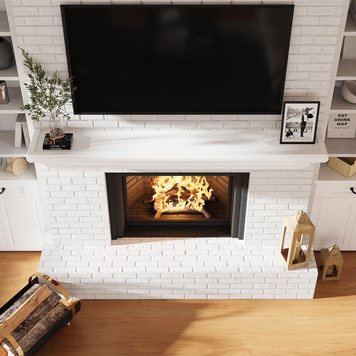 Eshoma Fireplace Mantel - 72 Inch Floating Shelf for Over Fireplace - Wood Mantel with Invisible Heavy Duty Wood Bracket, Modern Wall Mounted Mantle Shelf, White, 72 X 8 X 6 Eshoma