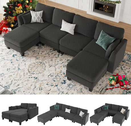 Huatean Home Modular Sectional Sofa, Convertible U Shaped Sofa Couch with High Density Memory Foam, 6 Seat Comfy Modular Sofa Couch for Living Room, Modern U Shaped Sectional Sofa, Dimgrey Huatean Home
