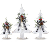 Soaoo 3 Pcs Wooden Christmas Trees Tabletop Decoration Rustic Wood Christmas Trees Xmas Centerpieces Freestanding Table Farmhouse Xmas Centerpiece for Table Home Decor (Red Berry,Large) Soaoo