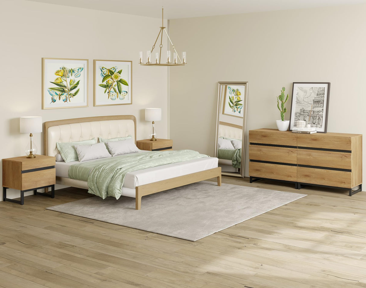 WAMPAT 3 Piece Dresser and Nightstand Sets, 63 Inches Dresser &Chest with 6 Drawers, 2 Nightstand with 2 Drawers, Side Table for Bedroom, Bedroom Furniture Set, Oak WAMPAT