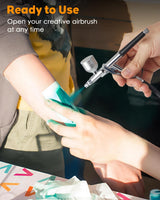 Airbrush Kit, Airbrush Gun Dual-Action Gravity with 0.2, 0.4 & 0.5mm Needle/Cleaning Sets, Air Brush with 2 1/3 oz Fluid Cup for Painting, Modeling, Cake Decor, Pastry, Makeup, Nail Art etc. Rexley