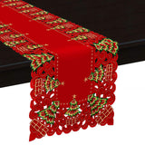 Grelucgo Embroidered Christmas Holiday Holly Tree Table Runner, Dresser Scarf, Rectangular 16 x 72 Inch Grelucgo
