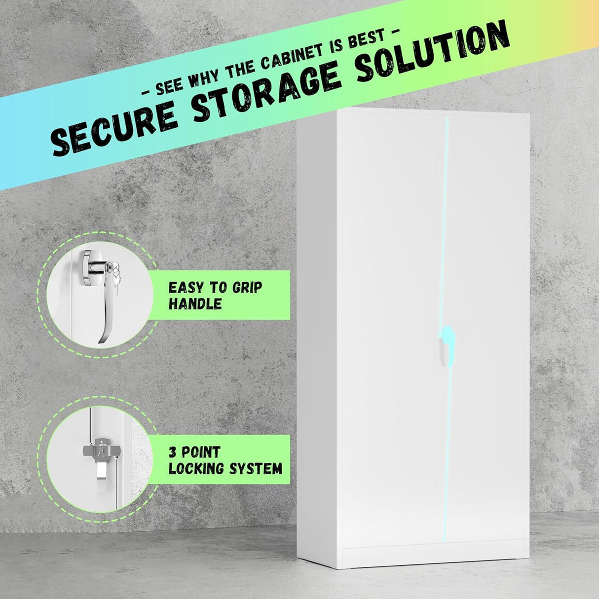 SUNCROWN Metal Storage Cabinets with Lock, Tool Cabinet, 72" Locking Steel Storage, Tall Locker Organizer Garage Cabinets with 2 Doors and 4 Shelves for Home,Office,Warehouse,Garage,School(White) SUNCROWN