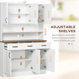 HOMCOM 71" Kitchen Pantry, Freestanding Buffet with Hutch, Farmhouse Storage Cabinet, Microwave Cabinet with 3 Drawers, 6 Doors, 2-Tier Countertop and Adjustable Shelves, White HOMCOM
