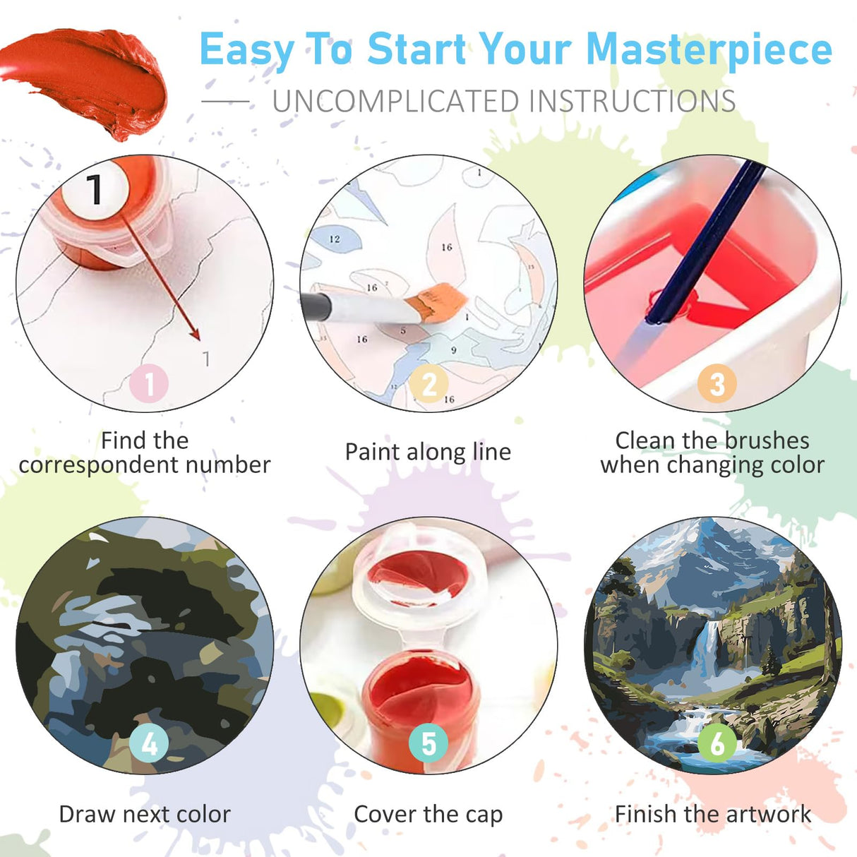 Offito Paint by Numbers Kit for Adults- Waterfall Landscape Adult Paint by Number Kits on Canvas for Beginners, Mountain Scenery DIY Acrylic Oil Number Painting Kits for Home Decor Gift 16"x20" Offito