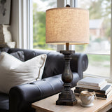 BOBOMOMO 27" Farmhouse Table Lamp Set of 2 with USB A+C for Bedroom Living Room Vintage Rustic Traditional Nightstand Bedside Lamps Retro Side Table Lamps (Black) BOBOMOMO