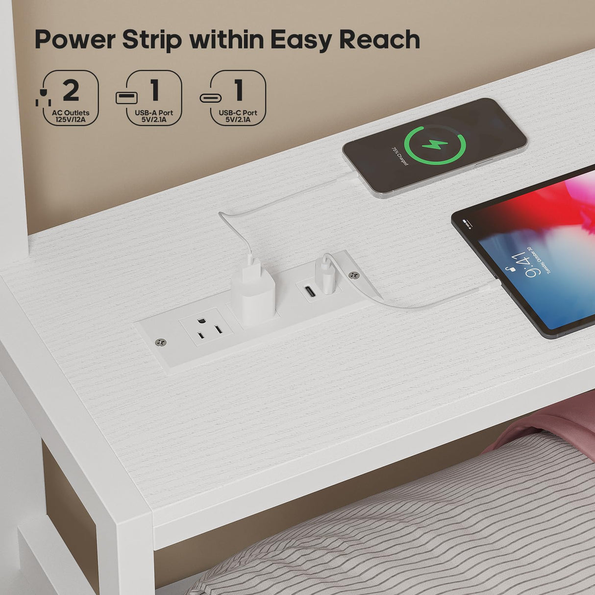 BTHFST Bunk Bed Twin Over Twin with 4 Storage Drawers & Shelves & Bedside Caddy, Twin Bunk Beds with Charging Station & Led Lights, Metal Bunk Bed with Safety Guardrail & Angled Ladder for Kids, White BTHFST