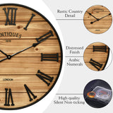 24 Inch Farmhouse Wall Clock - Antique Rustic Wood Finish, Silent Battery-Operated Timepiece with Stylish Decor for Home, Office, Kitchen, Bedroom & Living Room EMAX HOME